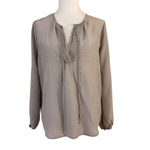 White House Black Market Silver Silk Blouse 4